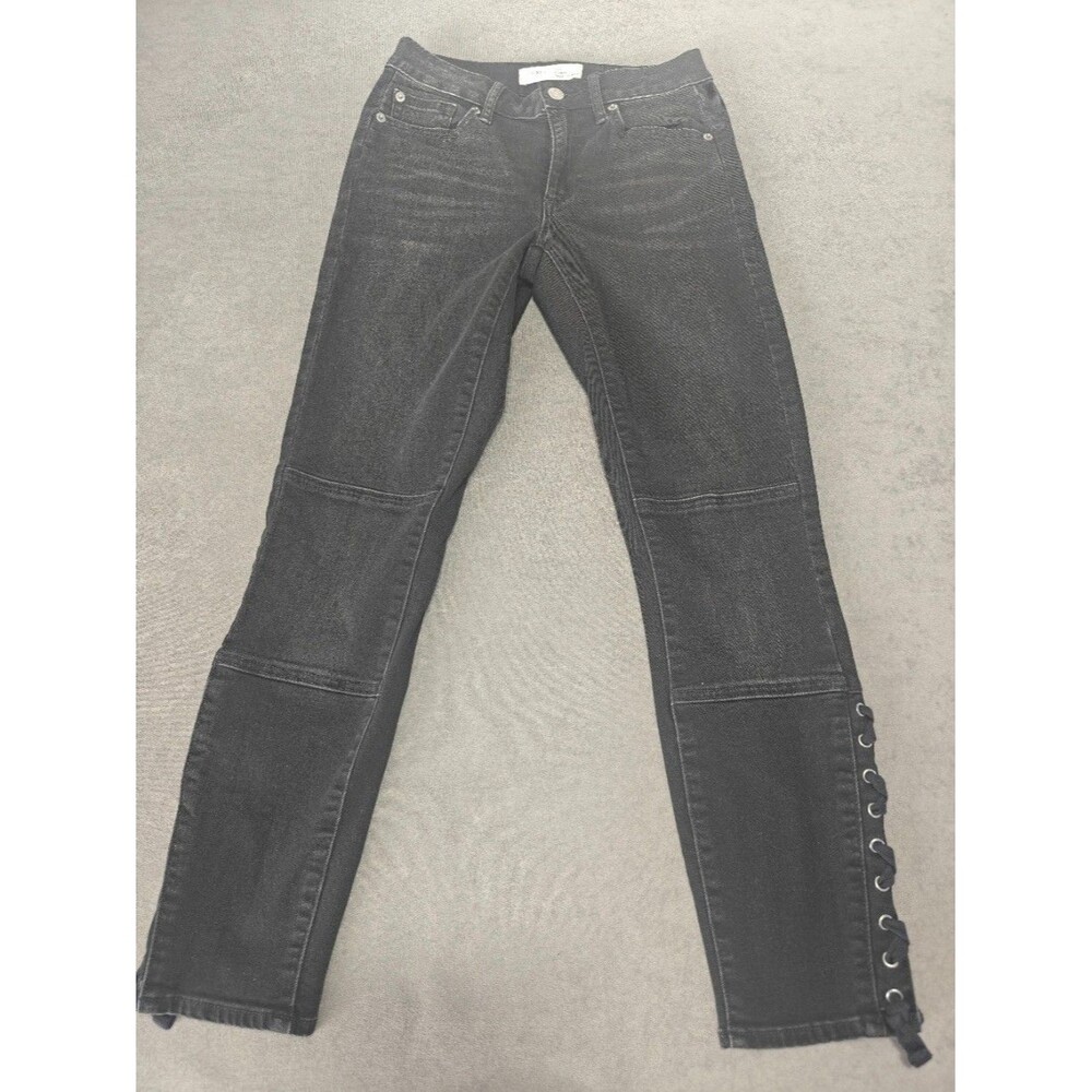 Gap 1969 Women’s 26 Curvy True Skinny Jeans Black Lace Up Ankle Stretch